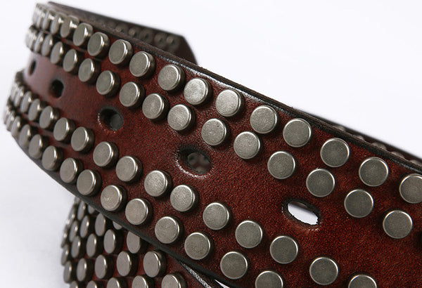 DEEPKEE original nubuck handmade full-grain genuine leather cowhide bag Deepkee Handcrafted Cowhide Circle Rivet Belt #687856