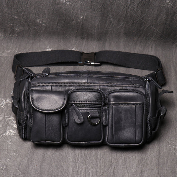 DEEPKEE original nubuck handmade full-grain genuine leather cowhide bag Fanny Packs Chest Bag No.201