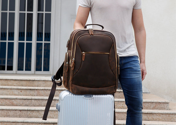 DEEPKEE original nubuck handmade full-grain genuine leather cowhide bag Deepkee Full-grain Leather Large Capacity Travel Cowhide Backpack #3709