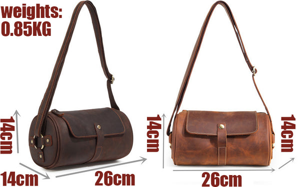 DEEPKEE original nubuck handmade full-grain genuine leather cowhide bag Vintage Leather Cylindricity Crossbody Bags No.SF061