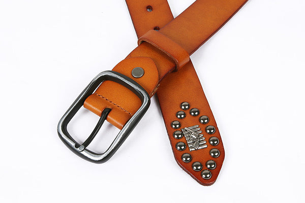 DEEPKEE original nubuck handmade full-grain genuine leather cowhide bag Hand-decorated Punk Knight Bullet Belt #21322