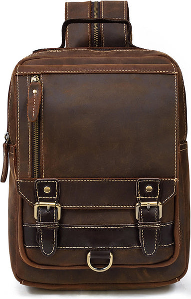 DEEPKEE original nubuck handmade full-grain genuine leather cowhide bag Alfred Leather Satchel Backpack No.1038