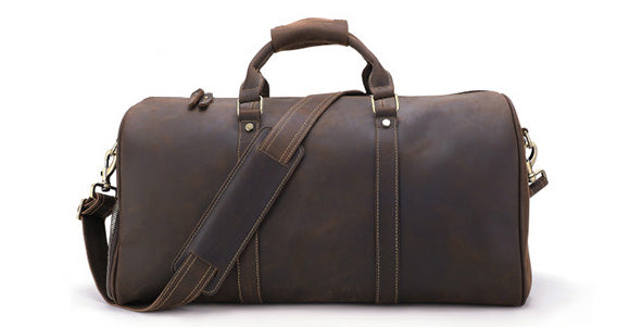 DEEPKEE original nubuck handmade full-grain genuine leather cowhide bag The Duffel Luggage Bag #6482 Our Men's Leather Duffle Bag with Shoe Compartment.