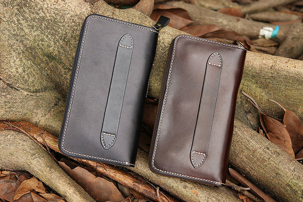 DEEPKEE original nubuck handmade full-grain genuine leather cowhide bag Handmade Leather Skull Death Tooled Long Wallet #5248