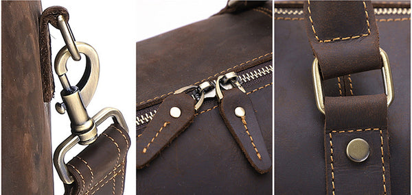 DEEPKEE original nubuck handmade full-grain genuine leather cowhide bag The Duffel Luggage Bag #6482 Our Men's Leather Duffle Bag with Shoe Compartment.