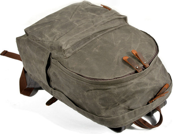 DEEPKEE original nubuck handmade full-grain genuine leather cowhide bag Deepkee Handmade Leather&Waxed-Canvas Weekend Travel Backpack #6023