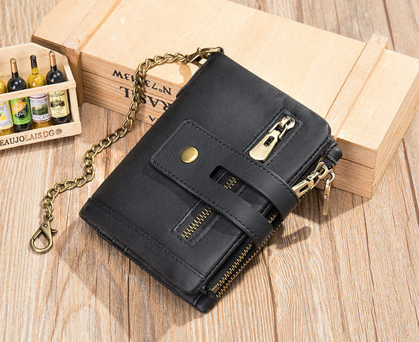 DEEPKEE original nubuck handmade full-grain genuine leather cowhide bag DEEPKEE Leather Bifold Chain Wallet 7515