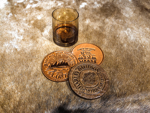 DEEPKEE original nubuck handmade full-grain genuine leather cowhide bag Cowhide Coffee Coaster, motorcycle style tea coaster #487841