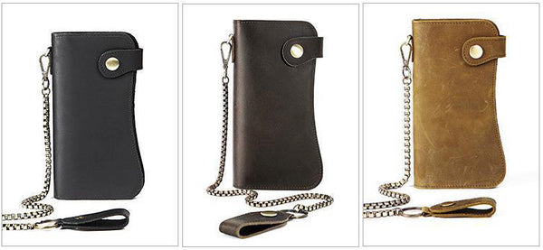 DEEPKEE original nubuck handmade full-grain genuine leather cowhide bag Deepkee Leather Chain Bifold Wallet 8810
