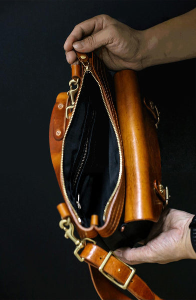 DEEPKEE original nubuck handmade full-grain genuine leather cowhide bag Vegetable Tanned Leather Unisex Satchel Bag #674