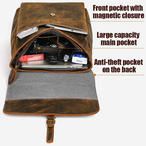 DEEPKEE original nubuck handmade full-grain genuine leather cowhide bag Travel Rucksack School Backpack No1811