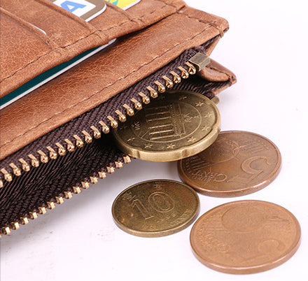 DEEPKEE original nubuck handmade full-grain genuine leather cowhide bag Leather Anti-Magnetic Card Holder #K053