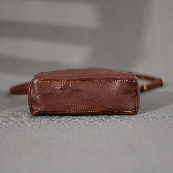 DEEPKEE original nubuck handmade full-grain genuine leather cowhide bag DEEPKEE Vegetable Tanned Cowhide Niche Premium Hand Small Square Bag #231006