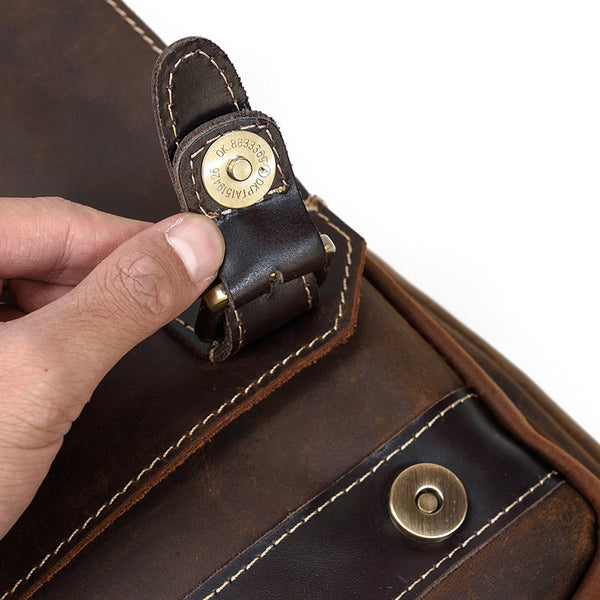 DEEPKEE original nubuck handmade full-grain genuine leather cowhide bag Alfred Leather Satchel Backpack No.1038