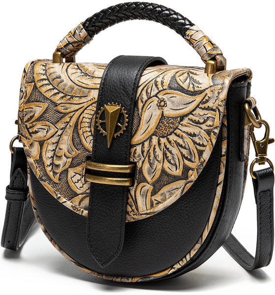 DEEPKEE original nubuck handmade full-grain genuine leather cowhide bag Deepkee Niche Designs Cowhide Shoulder Messenger Embossed Bag #ZPBG188BK