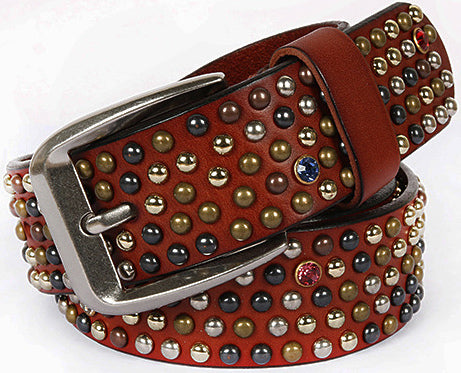 DEEPKEE original nubuck handmade full-grain genuine leather cowhide bag Small mushroom shaped glass nail rivet strip belt #211227