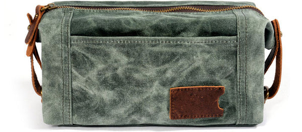 DEEPKEE original nubuck handmade full-grain genuine leather cowhide bag Canvas Leather waterproof wash bag for portable business trip, small organizer bag #6111Z