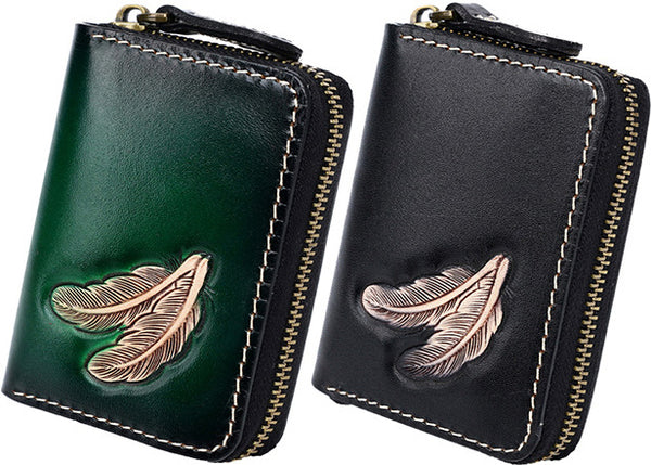 DEEPKEE original nubuck handmade full-grain genuine leather cowhide bag Deepkee Leather Feather Totem Card Holder/Wallet #0926