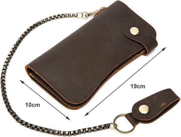 DEEPKEE original nubuck handmade full-grain genuine leather cowhide bag Deepkee Leather Chain Bifold Wallet 8810