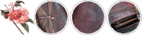 DEEPKEE original nubuck handmade full-grain genuine leather cowhide bag Deepkee Leather Carving Dragonflies Wallet #9630