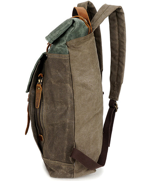 DEEPKEE original nubuck handmade full-grain genuine leather cowhide bag Deepkee Retro Travel Canvas Backpack #5191_1
