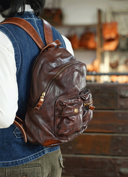 DEEPKEE original nubuck handmade full-grain genuine leather cowhide bag Deepkee Leather Horsehide or Sheephide Backpack #31005_1