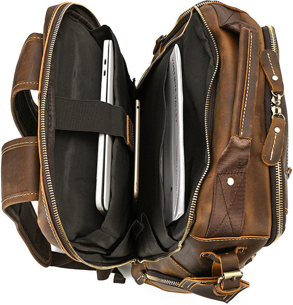 DEEPKEE original nubuck handmade full-grain genuine leather cowhide bag Dwight 18'' Cowhide Laptop Rucksack Backpack No9517