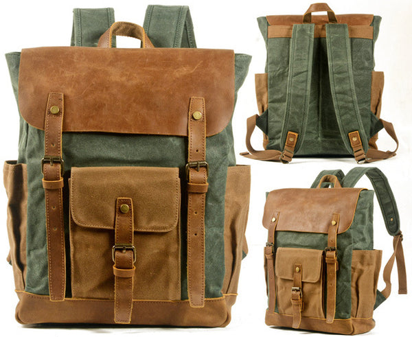 DEEPKEE original nubuck handmade full-grain genuine leather cowhide bag Deepkee Waxed Canvas Oiled Leather Backpack #5016