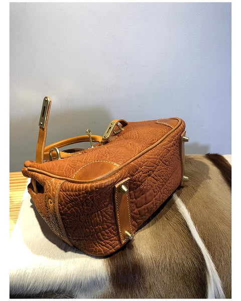 DEEPKEE original nubuck handmade full-grain genuine leather cowhide bag Shrunk Grain Cowhide Replic Faux Birkin 25 Bag #EOL-4494