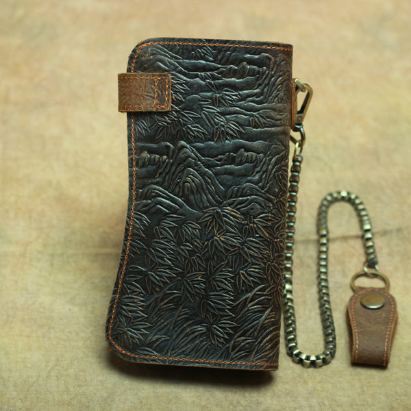 DEEPKEE original nubuck handmade full-grain genuine leather cowhide bag Deepkee Genuine Leather Bifold Wallet Organizer Checkbook Iron Chain #LD052