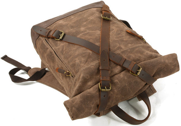 DEEPKEE original nubuck handmade full-grain genuine leather cowhide bag Cross Mountaineering Backpacks #9505