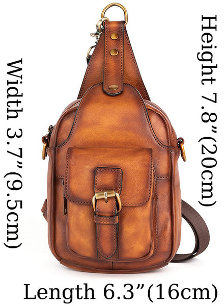 DEEPKEE original nubuck handmade full-grain genuine leather cowhide bag Leather Sling Bag Crossbody Sling Pack Black Small Shoulder Bag Side Bag For Men #WX8683