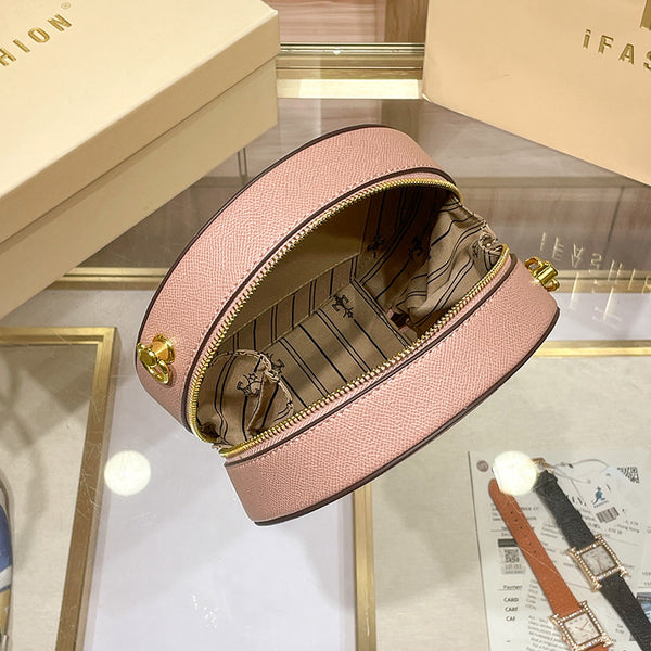 DEEPKEE original nubuck handmade full-grain genuine leather cowhide bag DEEPKEE HANDMADE LEATHER Miss Gail Luxury OOTD Round Crossbody Bag #G1144