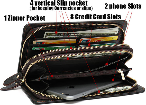 DEEPKEE original nubuck handmade full-grain genuine leather cowhide bag Deepkee Cowhide Single/Double-Layered Zip Wallet #9069