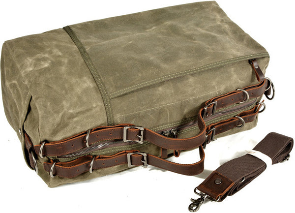 DEEPKEE original nubuck handmade full-grain genuine leather cowhide bag American military style distressed thick waxed canvas with solid craftsmanship Duffle bag #9518