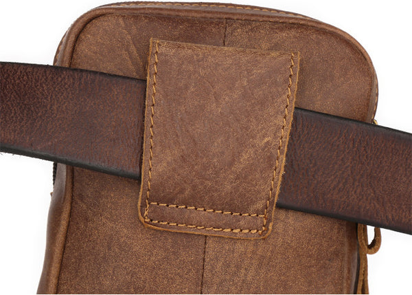 DEEPKEE original nubuck handmade full-grain genuine leather cowhide bag Leather Cowhide Frosted Brown Wear Belt Riding Site Work Waist Bag #6370