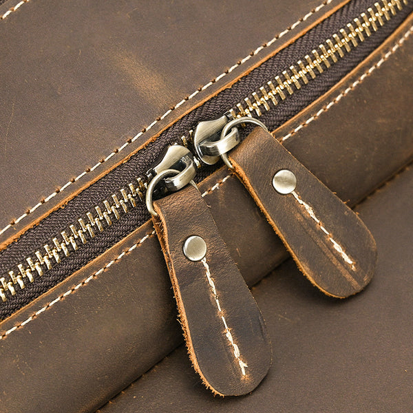 DEEPKEE original nubuck handmade full-grain genuine leather cowhide bag Dwight 18'' Cowhide Laptop Rucksack Backpack No9517