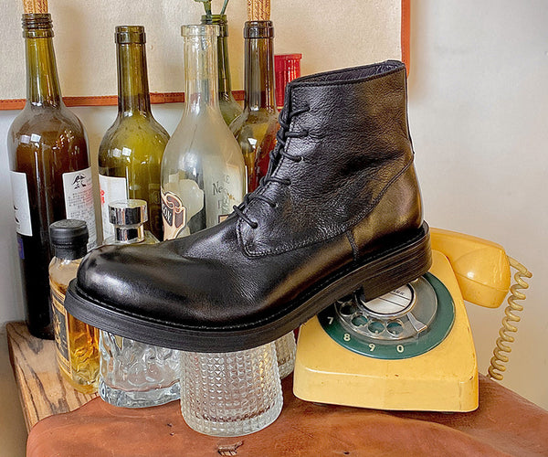 DEEPKEE original nubuck handmade full-grain genuine leather cowhide bag new tide solid colour leather Martin boots retro non-slip workwear leather shoes men #5208-001