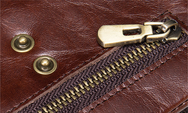 DEEPKEE original nubuck handmade full-grain genuine leather cowhide bag DEEPKEE Leather Bifold Chain Wallet 7515