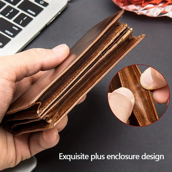 DEEPKEE original nubuck handmade full-grain genuine leather cowhide bag Deepkee Leather Durable Full-grain Cowhide Bifold Wallet #7333