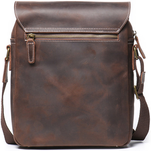 DEEPKEE original nubuck handmade full-grain genuine leather cowhide bag Best DEEPKEE Brown Leather Vertical Side Bag Courier Bag Messenger Bag 30023