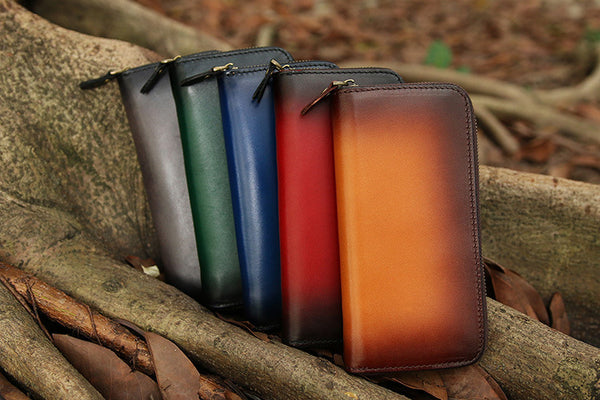 DEEPKEE original nubuck handmade full-grain genuine leather cowhide bag Deepkee Handcrafted Color Gradient Leather Long Wallet # 5415