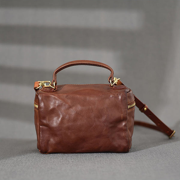 DEEPKEE original nubuck handmade full-grain genuine leather cowhide bag DEEPKEE Vegetable Tanned Cowhide Niche Premium Hand Small Square Bag #231006