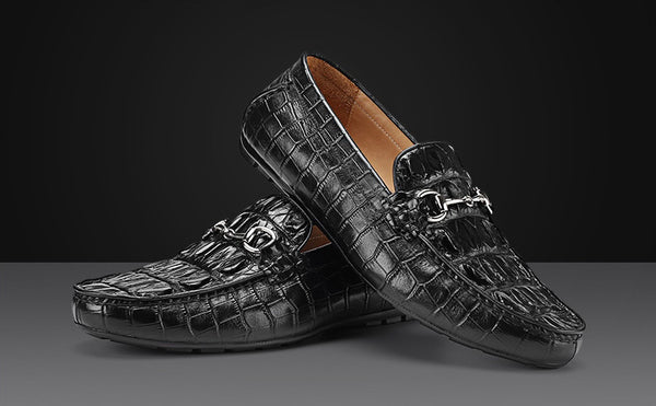 DEEPKEE original nubuck handmade full-grain genuine leather cowhide bag Handmade Crocodile Gommino Mens 6007-1