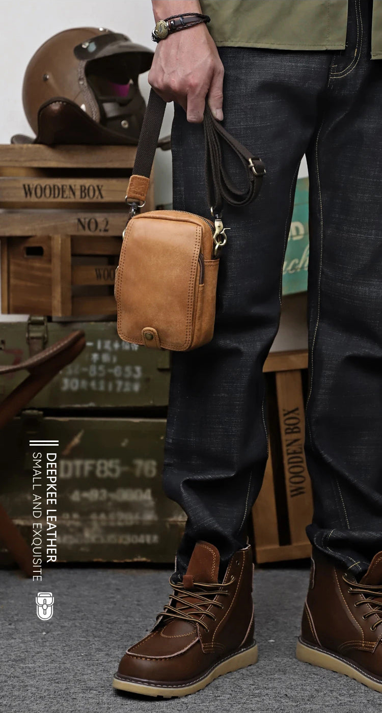 DEEPKEE original nubuck handmade full-grain genuine leather cowhide bag 2 in 1 Shoulder Bag,Genuine Leather Crossbody Waist Belt Bag No.8133