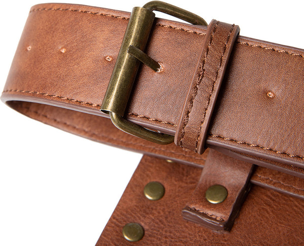 DEEPKEE original nubuck handmade full-grain genuine leather cowhide bag Steampunk PU Leathers Gothic Fanny Waist Leg Bag Women Girl #G039B