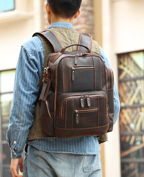 DEEPKEE original nubuck handmade full-grain genuine leather cowhide bag The Standard 15.6” Backpack #6597