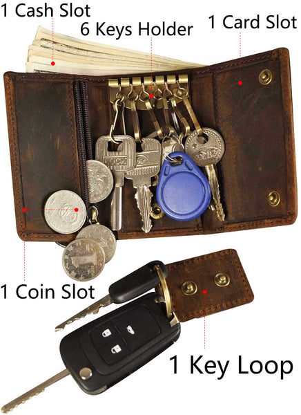 DEEPKEE original nubuck handmade full-grain genuine leather cowhide bag DEEPKEE Handmade Leather Trifold Key Wallet #KZ230