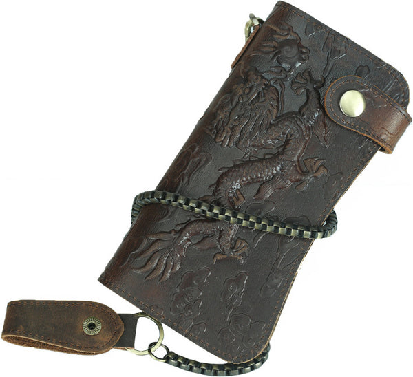 DEEPKEE original nubuck handmade full-grain genuine leather cowhide bag Deepkee Genuine Leather Bifold Wallet Organizer Checkbook Iron Chain #LD052