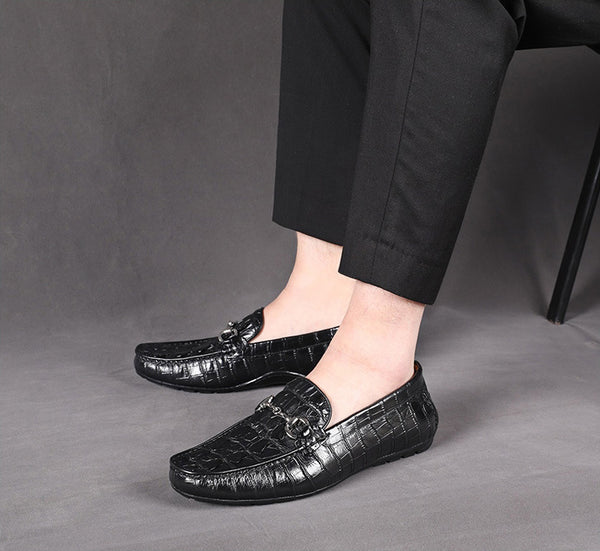 DEEPKEE original nubuck handmade full-grain genuine leather cowhide bag Handmade Crocodile Gommino Mens 6007-1